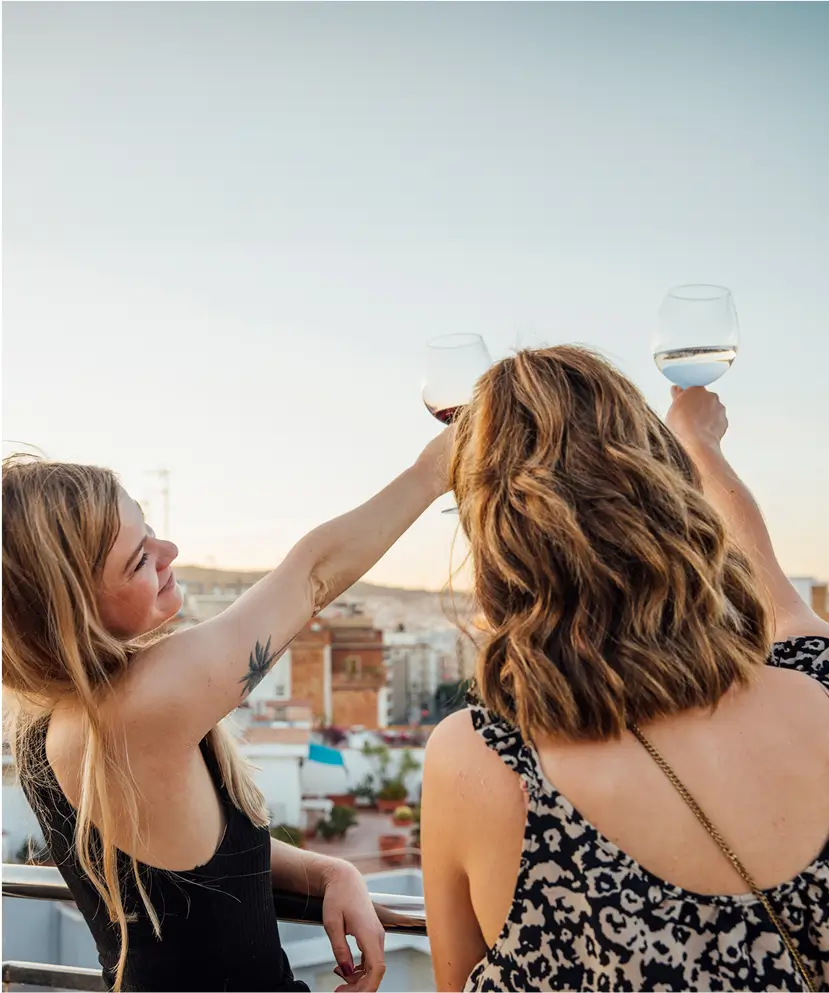 two friends toasting glasses