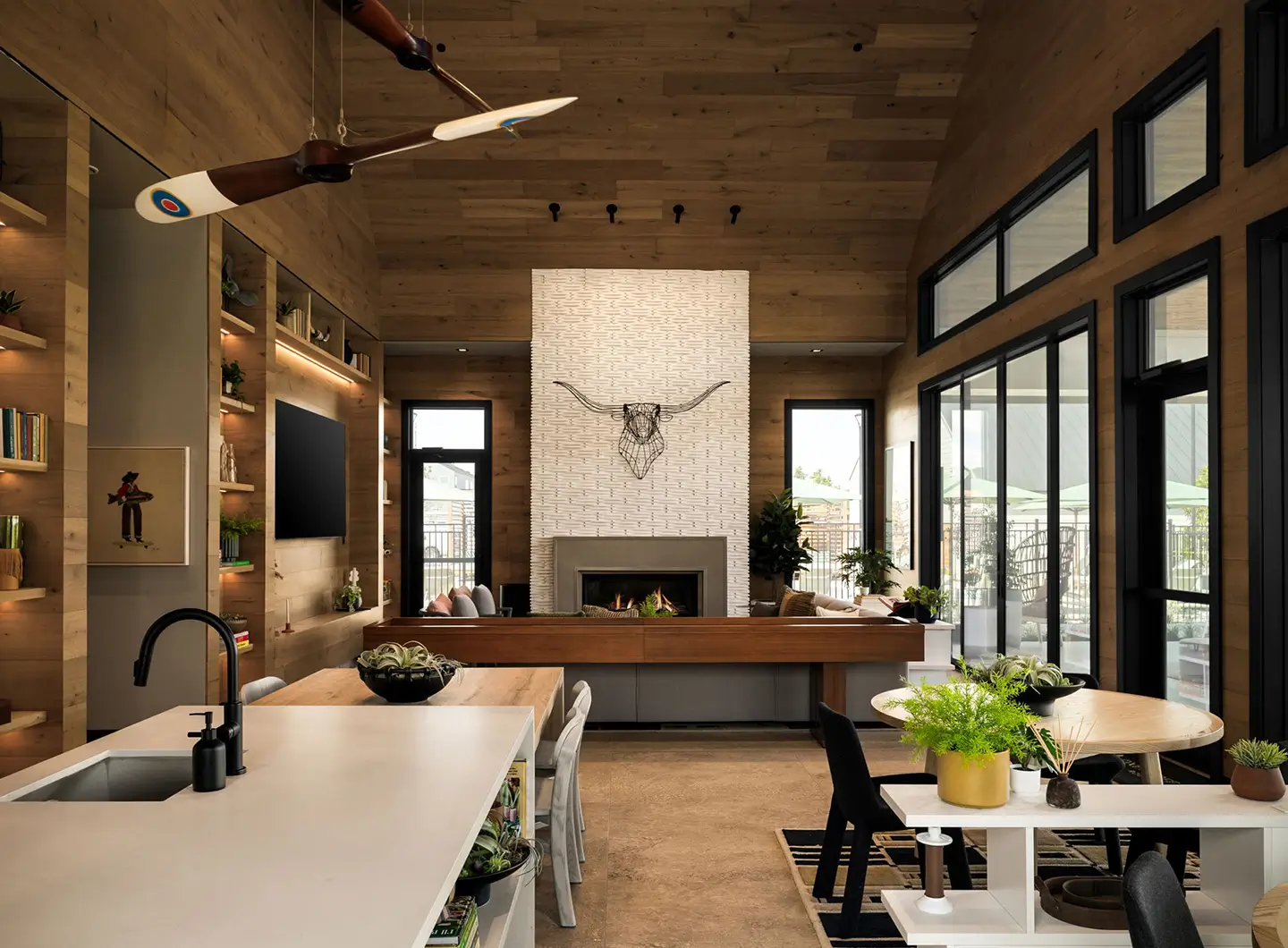 Resident lobby with seating and fireplace